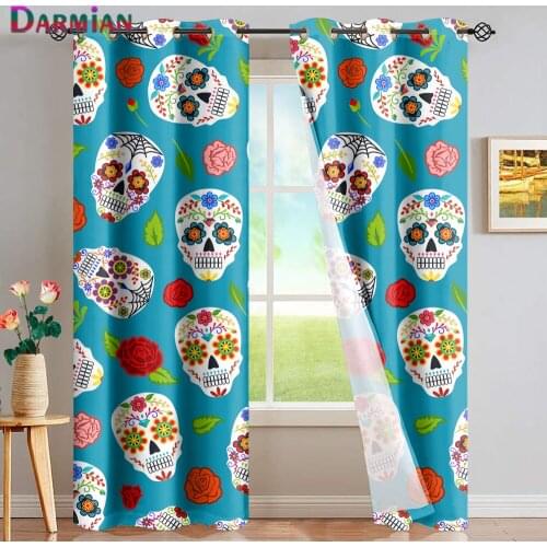 DARMIAN 2021 Retro Flower Skull Design Window Curtain New Fashion Home Decortion Living Room Bedroom Full Light Blocking Curtain