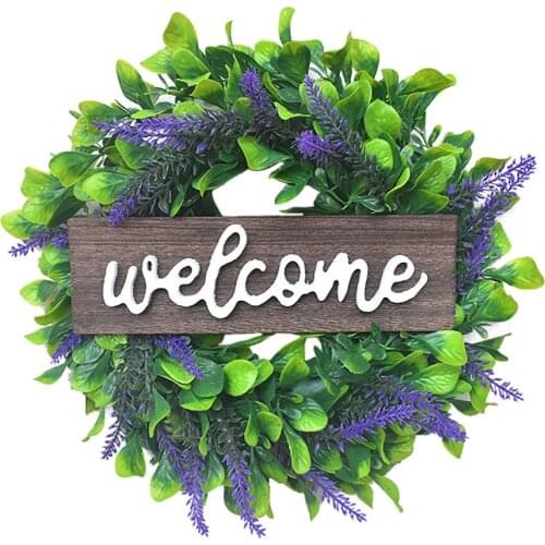 Wooden Sign Simulation Garland Welcome Door Decoration Wreath Eucalyptus Leaf 1PC 33cm Home Fake Artificial Flower