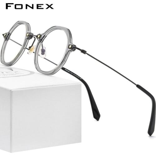 FONEX Acetate Titanium Eyeglasses Frame Men 2021 Vintage Polygon Prescription Glasses Women Optical Spectacles Eyewear F85677