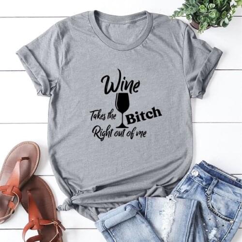 Wine Bitch Letter T Shirt for Woman Cute Goblet Pattern T-shirt Femme Kawaii Clothes Stranger Things Casual Womans Tshirts