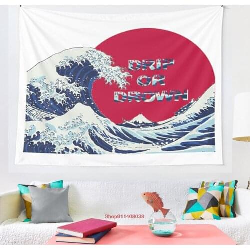 DRIP OR DROWN GREAT WAVE JAPAN tapestry Wall Hanging Tapestries for Living Room Bedroom Decor