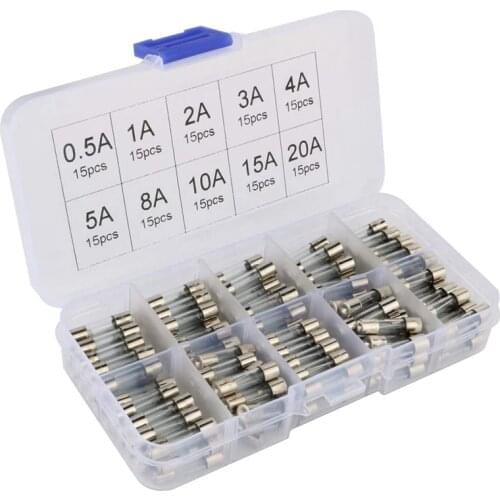 GTBL 150Pcs 5X20 Fast-Blow Glass Tube Fuses Car Glass Tube Fuses Assorted Kit