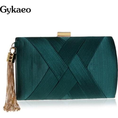 Gykaeo Womens Dinner Evening Clutch Bag Ladies European and American Style Silk Banquet Frame Shoulder Bags for Women Purses