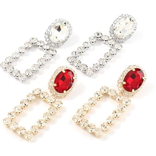 JIJIAWENHUA New Trend womens Big Rhinestone Square Pendant Earrings Dinner Fashion Jewelry Accessories