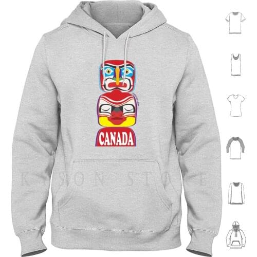 Canada Red Totem Hoodies Long Sleeve Present Souvenir Curly Orli Totem Vancouver British Canada Unique Gift