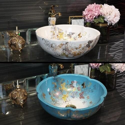 Porcelain Bathroom ceramic counter top wash basin art basin lavabo flower butterfly ceramic wash basin bathroom sink