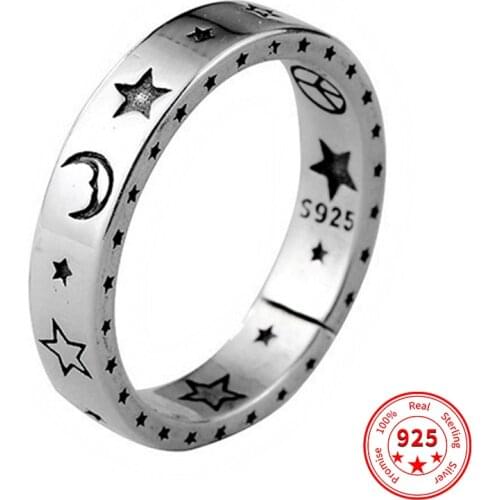 Real Sterling Silver Rings for Women Happy Smiling Face Adjustable Circle Punk Hip Hop Fashion Jewelry Best Gift Carving S925