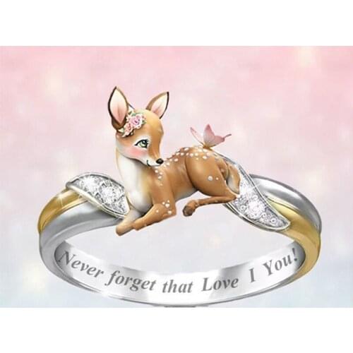 Fashion Sika Deer Ring Proposal Ring Anniversary Gift Women Girl Party Exquisite Jewelry Accessories Cute Rings