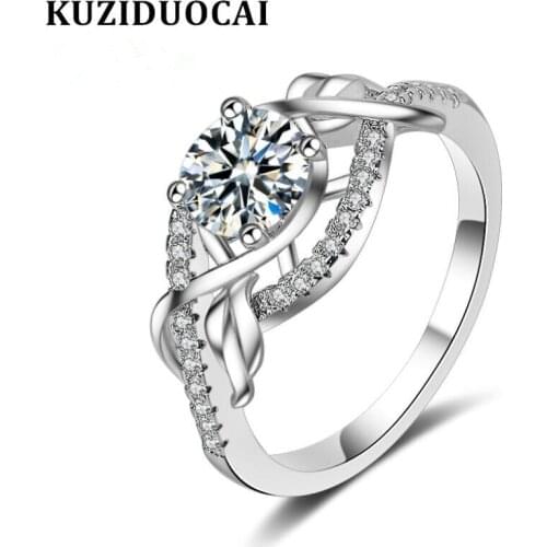 Kuziduocai New Fashion Jewelry Dense Zircon Stainless Steel Interweave Wedding Bride Party Rings For Women Anillos Mujer R-84