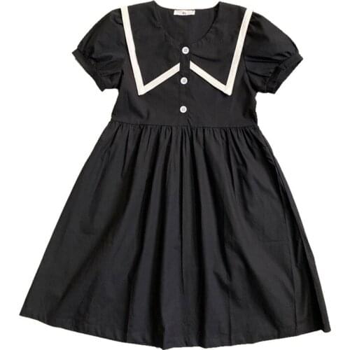 6 To 16 Years, Kids Preppy Dress 2021 New Girls Summer Dress Teen Button Clothes Cotton Cute Patchwork,#6190