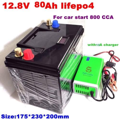 12.8V Lifepo4 12V 80Ah lithium battery CCA 1500A 800A lithium Iron phosphate for vehicle start car boat + 10A Charger