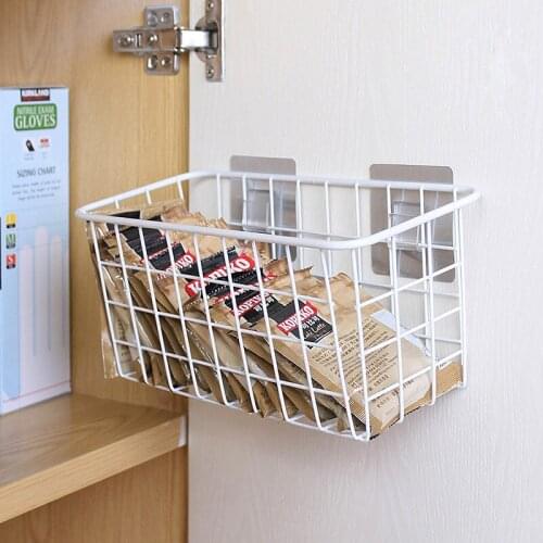 Household Storage Basket Iron Art Japanese Style Organizer with adhesive hook for Debris Kitchen Sundries Food