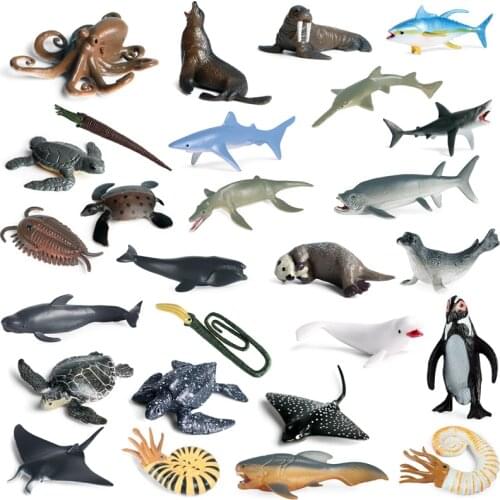 New Simulation Mini Prehistoric Marine Life Model Shark Whale Sea Turtle Nautilus PVC Action Figure Kids Educational Toys Gifts