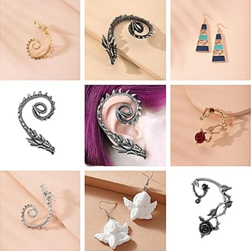 Fashion Dragon Earrings Flower Tower C-shaped Angel Pin Earrings Grace Womens Charm Jewelry Accessories Birthday Gift