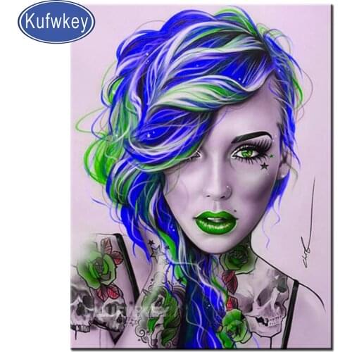 "Skull woman"pattern full round square diamond embroidery cross stitch kits 5d diamond painting Halloween gift home decoration