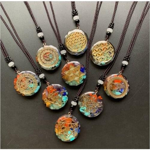 Natural Stone 7 Chakras Round Necklace Pendant Women Men Crystal Pendulum Reiki Healing Energy Stone Pendant Jewelry Accessories