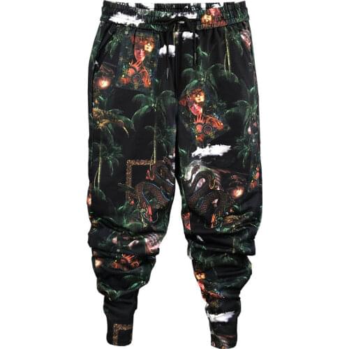 Idopy 2020 New Fashion Printed Pants Streetwear Drawstring Elastic Waist Trousers Floral Harem Pants Joggers Plus Size 28-38