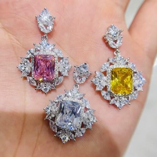 Independent design new emerald cut light green color treasure necklace pendant set exquisite luxury girls silver jewelry