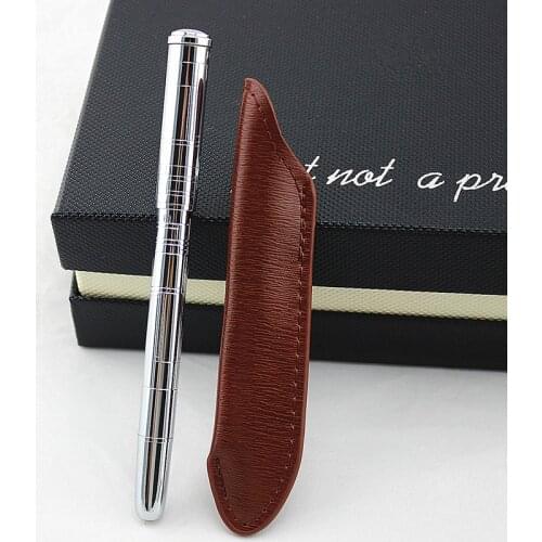 Creative Fountain ink pen Stainless steel metal fountain pens Leather pencil case bag Stationery Office school supplies canetas