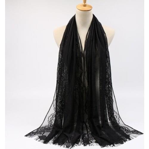 Women Plain Lace Scarf for Church Tassel Shawl Spanish Mantilla White Black Embroidered Scarf Lace Shawl Woman Scarves 180*75CM