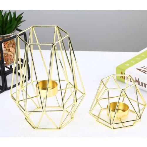 Wrought Iron Geometric Candle Holders Romantic Candlestick Tealight for Home Living Room Tables Decoration
