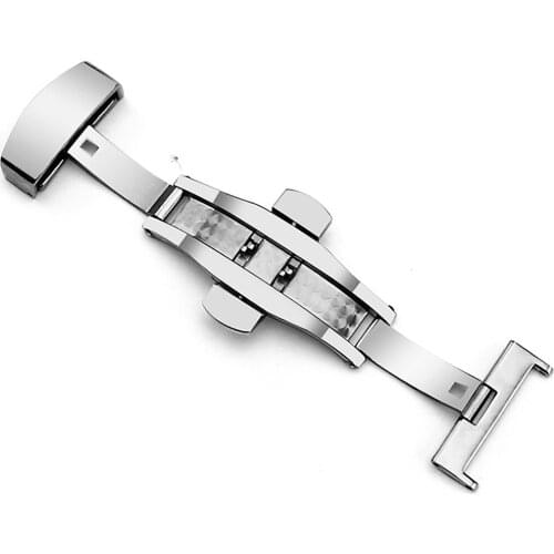 Stainless Steel Butterfly Clasp Watch Strap Double Push Button Silver Deployant Watch Buckle