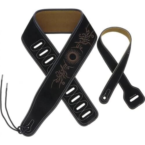 Genuine Leather Cow Suede Guitar Strap Flower Pattern 7cm Widen with Antifriction Design for Acoustic Electric Bass Guitar