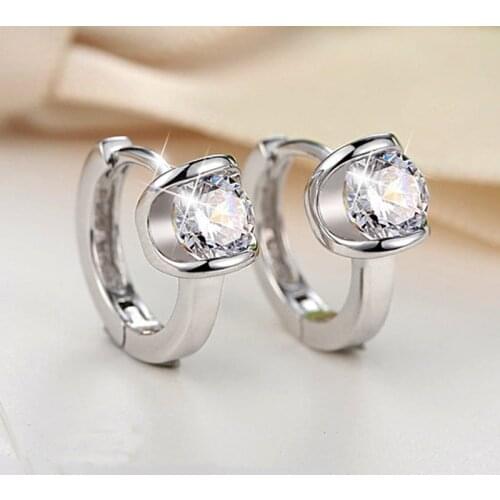 Huitan Delicate Small Hoop Earrings Women Shiny Solitaire Crystal Zircon Simple Design Female Accessories Trendy Earring Jewelry