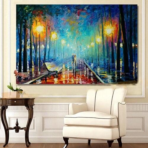 Modern Canvas Painting Hand Painted Oil Painting Lovers Walking Pictures Landscape Painting Abstract Art Home Hotel Decoration