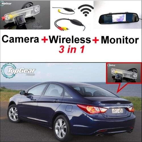 3 in1 Special Rear View Camera + Wireless Receiver + Mirror Monitor Easy DIY Backup Parking System For Hyundai i25 i35 i45