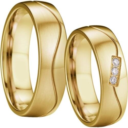 Golden Alliances men and women wedding rings for couple proposal Lovers marriage finger ring stainless steel