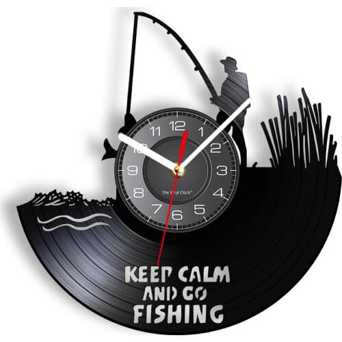 Keep Calm and Go Fishing Fisherman Funny Quote Wall Clock River Fishing Vinyl Record Wall Clock Fishing Lover Artwork Clock Gift