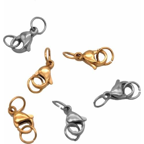 10pcs/lot Stainless Steel Gold Lobster Clasps Jewelry Findings Necklace Bracelet with Opening 2 Jump Rings Jewelry Accessories
