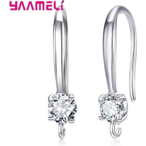 Classic 925 Sterling Silver Drop Earrings for Women Girls Zircon Crystal Earrings Small Round CZ Dangle Ear Jewelry Wedding Gift