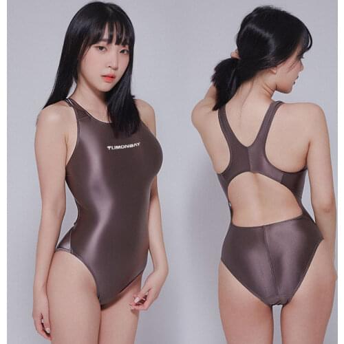Women sexy high cut shiny swimsuit transparent bathing suit One Piece bodysuit XXL