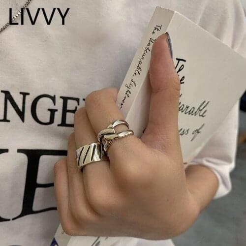 LIVVY Silver Color Wide Elegant Knotted Rings For Women Trendy Geometric Vintage Handmade Jewelry Accessories Gifts