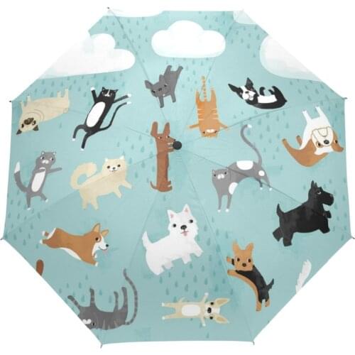 Ultra-light Cute Cat Animals Automatic Folding Rain Umbrella Women Anti-UV Protection Sunscreen Windproof Umbrella