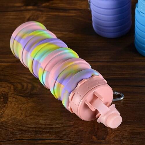 1PCS New Silicone Water Bottle Portable Foldable Cup Bottle Fruit Juice Leak-proof Outdoor Sport Travel Camping Bottle with Lid