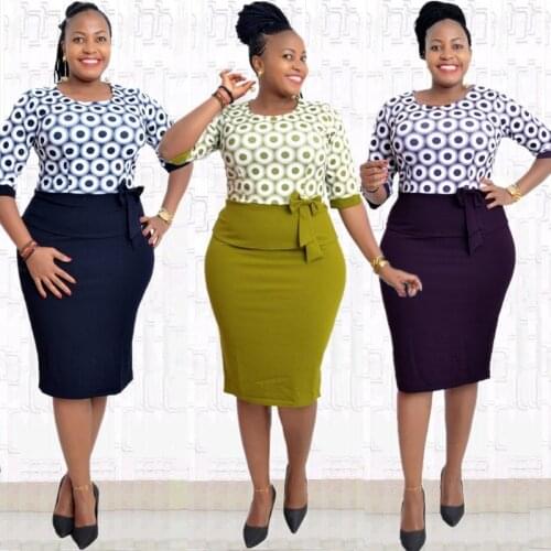 2021 New Fashion African Women O-neck Printing Plus Size Knee-length Dress 2XL-6XL African Dresses for Women African Clothing