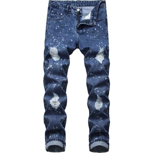 2021 New Arrival Quality Light Blue Mens Jeans Spring Autumn Fashion Casual Hombre Cotton Denim Pants White Dot Cowboy Trousers