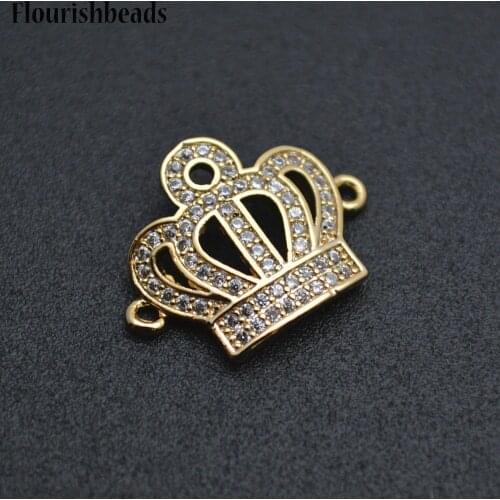 Gold color Crown Shape Bracelet Charms CZ Beads Setting Fashion Jewelry Findings Two Loops Jewelry Connectors Links