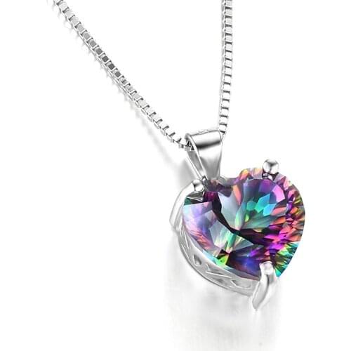 Rainbow Chain Heart Pendant Ladies Necklace New Fashion Silver color Necklace Gift Jewelry Birthday Gift Necklace Female Model