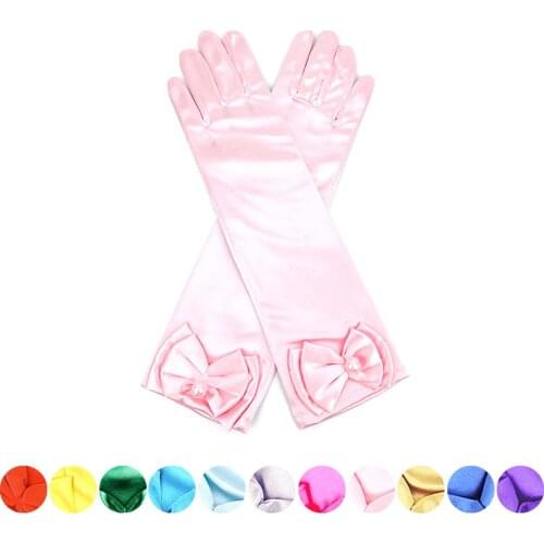 Girls Princess Accessories Kids Satin Bow Elsa Cinderella Gloves for Costume Children Birthday Halloween Party Cosplay Gift