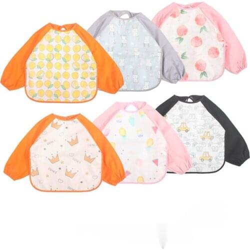 Baby Kids Toddler Long Sleeve Scarf Waterproof Art Smock Feeding Bib Apron Pocket Infant Boys Girls Burp Cloth Banana Bibs