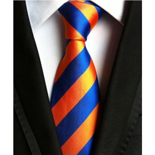 8cm Designer Classic Tie Orange Blue Diagonal Striped Necktie High Quality Woven