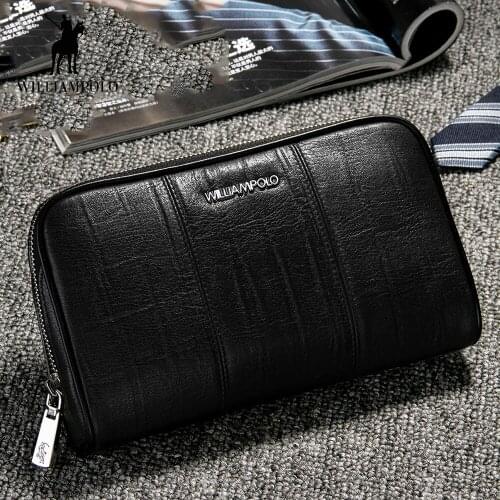 WilliamPOLO New Long Clutch Wallet for Men Credit Card Holder Genuine Leather Organizer Phone Purse With Zipper Pocket Portable