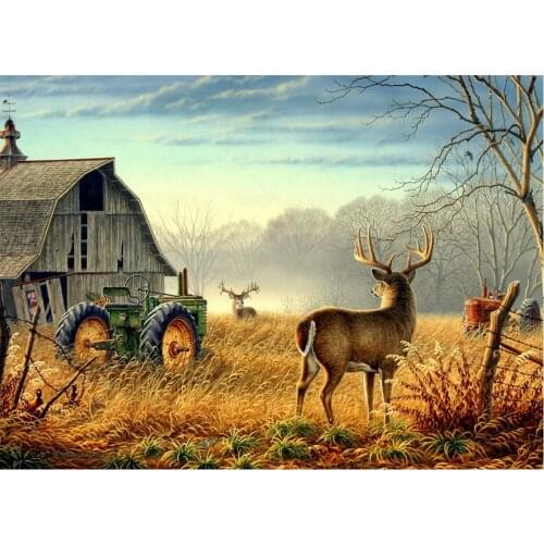 Farm and Deer 5D Full Diamond Painting Autumn Landscape and Animal Quality Resin Mosaic Embroidery Cross Stitch