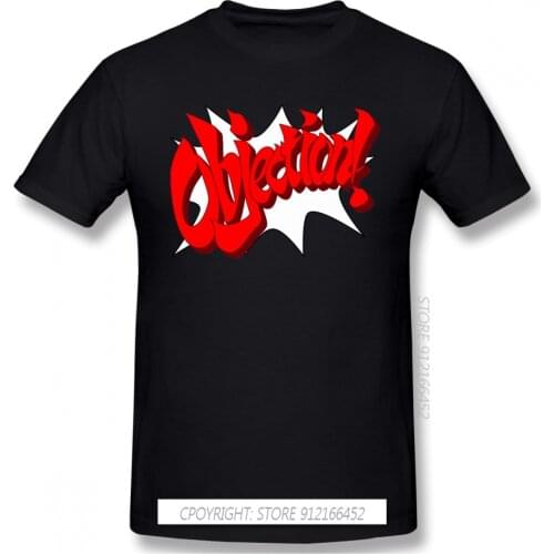 T-Shirt For Men OBJECTION 100% Cotton O-Neck Phoenix Wright Ace Attorney Miles Fey Games TShirt 3XL Plus Size Clothes