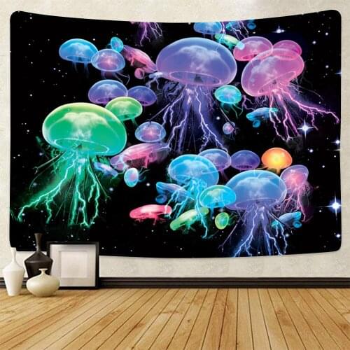 Jellyfish Tapestry Psychedelic Galaxy Jellyfish Wall Hanging Fantasy Colorful Marine Life Tapestry for Bedroom Living Room Decor