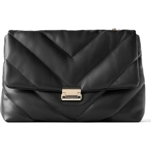 Classic Women Handbags and Purses Fashion PU Leather Shoulder Bag Simple Style Flap Crossbody Bags Chain Hand Bag